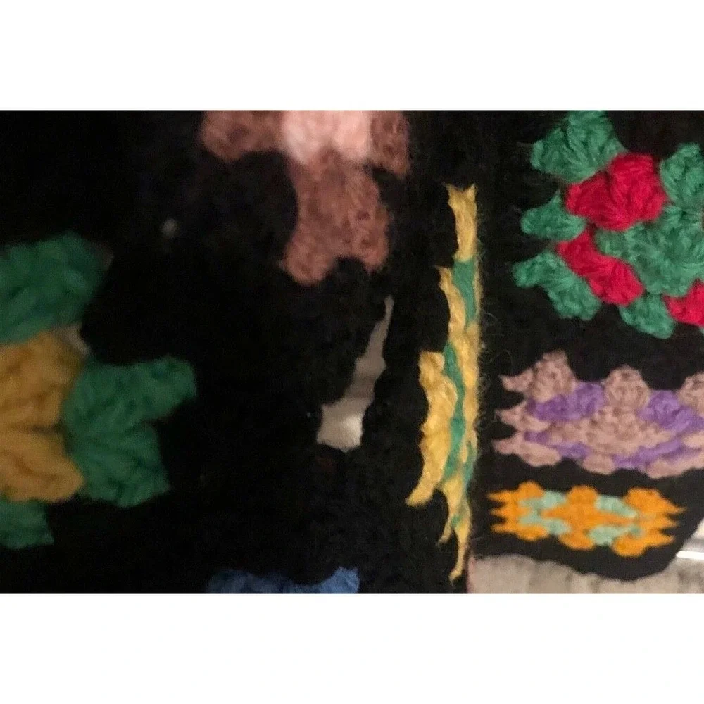 Vintage Granny Square Afghan Crochet Throw Blanket Black  40